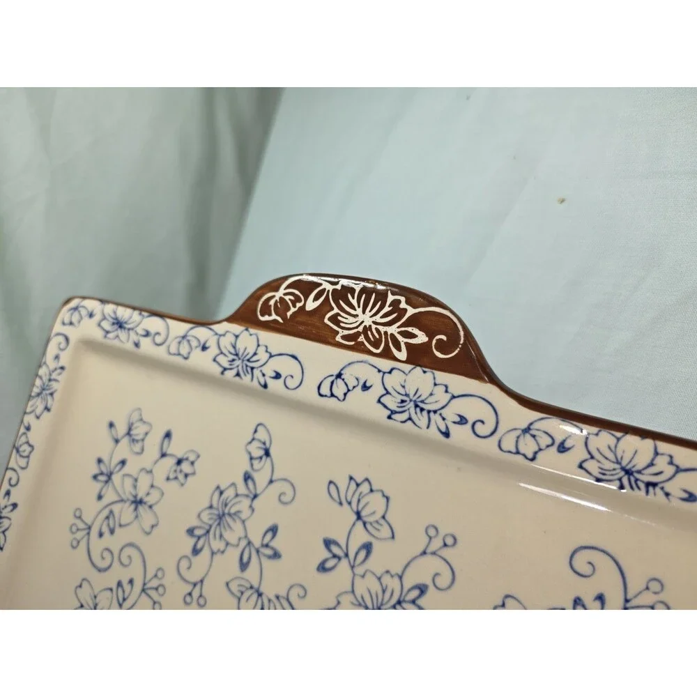 Temp-tations Floral Lace Cobalt Blue Rectangular Serving Platter Tray Retired
